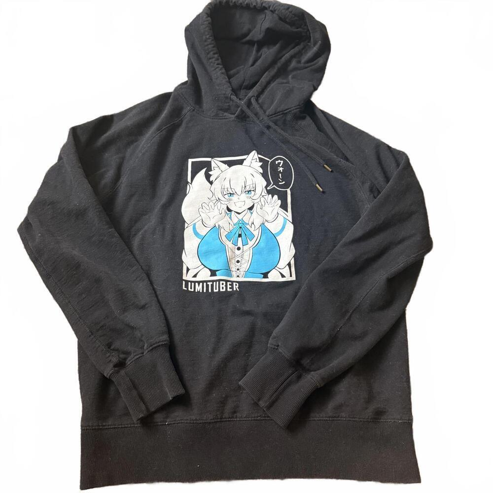 Lumituber Anime Fox Girl Graphic Hoodie Black Pure Waste Size L